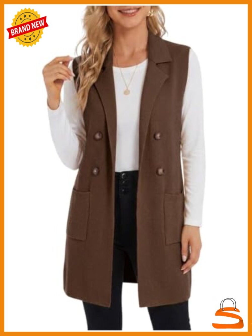 Long Sleeveless Double Breasted Cardigan Sweater Vest